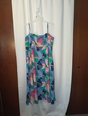 Gap Women's Bright Multicolor Midi Dress XL Abstract Floral Empire Smock Resort